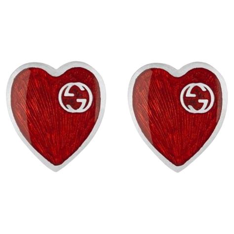 gucci white enamel interlocking heart earrings